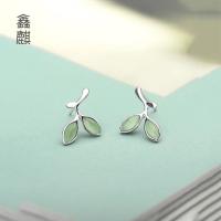 [COD] Street stall source of opal green leaf earrings female sweet fresh simple