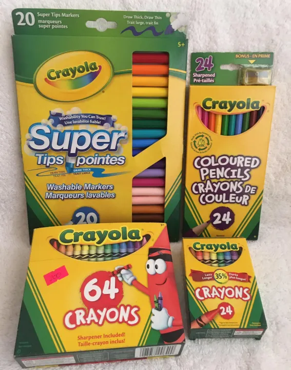 IMPORTED BY CRAYOLA CANADA / 24 & 64 CRAYONS / 24 COLOURED PENCILS / 20