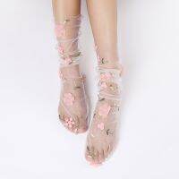 （A Beautiful） Fashion FloralSocks Women Long Tulle Socks Female Transparent ThinSocks Seasonup SocksCalcetines