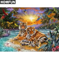 （Jinxiu cross-stitch）HOMFUN 5D สี่เหลี่ยมเต็มรูปแบบ/เจาะทรงกลม,ภาพวาดเพชร DIY Quot; Tiger Family Family Quot; 3D Embroidery งานปักครอสติช5D การตกแต่งบ้าน A00918