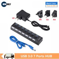 USB 3.0 Hub Multi USB Splitter 3 Hab Use Power Adapter 7 Port Multiple Expander USB 3.0 Hub with Switch For PC Computer