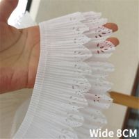 8CM Wide Double Layers White Hollow Frilled Chiffon Pleated Lace Fabric Fringed Ribbon Dress Collar Cuffs Hemlines Sewing Decor Exercise Bands