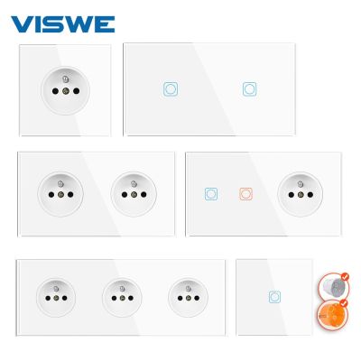 VISWE french wall socket and touch switch White 82mm*82mm Full mirror crystal glass panel wall outlet
