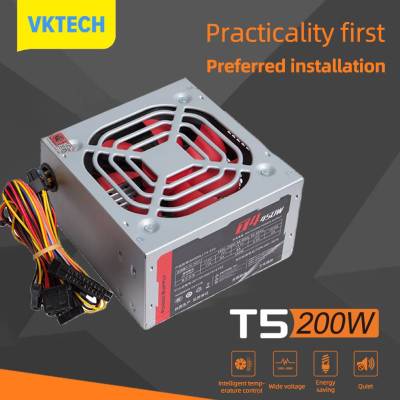 Vktech เครื่องสำรองไฟคอมพิวเตอร์200W แหล่งไฟ PC เล่นเกมสูงสุด450W แหล่งจ่ายไฟ ATX 4Pin สำหรับพีซีตั้งโต๊ะ2 SATA สำหรับคอมพิวเตอร์