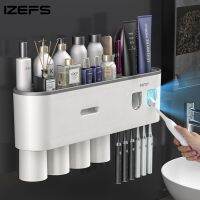 IZEFS ที่ใส่แปรงสีฟันในบ้านอเนกประสงค์ที่บีบยาสีฟันติดผนังอุปกรณ์ในห้องน้ำกันน้ำ