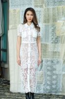 SP333W : White Lace Button Front Dress