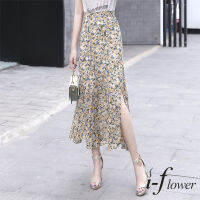 Style of Oil Painting Long Skirts Womens 2022 Elegant Fashion Elastic High Waist Mermaid Skirt A-line Floral Chiffon Slit Skirt