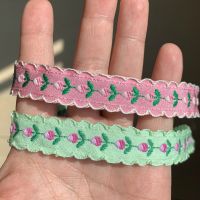 [HOT!] ZERZEEMOOY 5/8 INCH 17mm 3yard/pack Pink And Green Conjoined Flowers Handmade Jacquard Ribbon Lace MJZD19120607