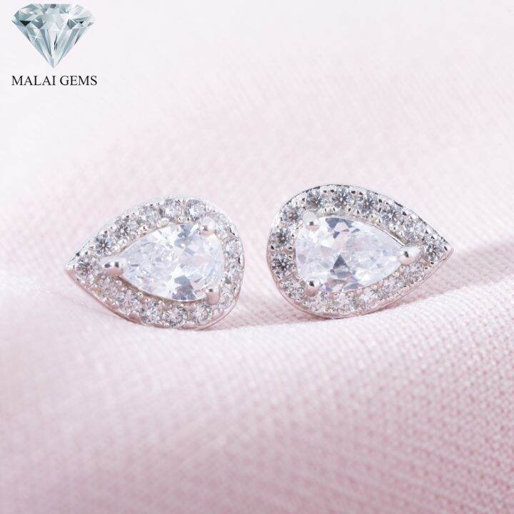 malai-gems-ต่างหูเพชร-เงินแท้-silver-925-เพชรสวิส-cz-เคลือบทองคำขาว-รุ่น-295-eh0003-แถมกล่อง-ต่างหูcz-ต่างหูเงินแท้