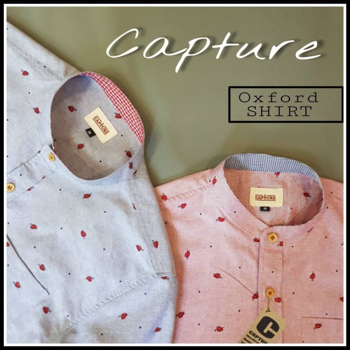 capture-shirt-เสื้อเชิ้ตผู้ชาย-คอจีน-แขนสั้น-oxford-ลายหัวใจคู่-สีแดงปูน-มีถึงอก-48-นิ้ว