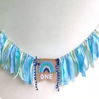 1st Kids Birthday Party Highchair Garland Rainbow Boho Theme Boy One Blue Tribal Floral Happy Birthday Chair Banner Banners Streamers Confetti