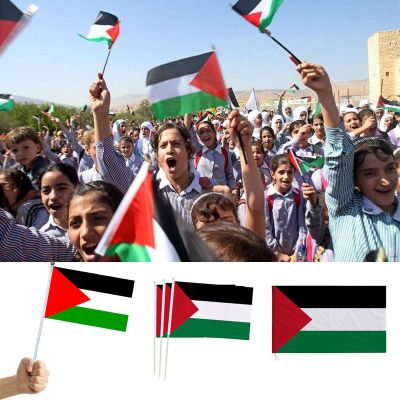 100pcs Palestine Flags Small 14x21cm Gaza Free Palestinian Polyester Banner Car Decoration Parade Hand Swinging Flag Supplies