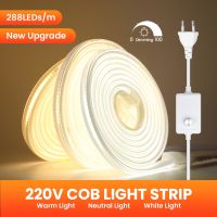 ไฟแถบไฟ LED ซังที่ปิดได้220V 288LED /M,โคมไฟกันน้ำกลางแจ้งเชิงเส้นยืดหยุ่น3000-6500K พร้อมชุด Sakelar Peredup EU