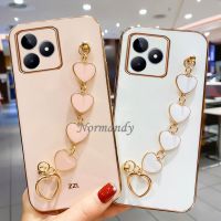 เคสนิ่มสไตล์ผู้หญิงสำหรับ Realme C51 Realme11 C51NFC 11 NFC 4G 2023ใหม่เคสสีเรียบง่ายน่ารักชุบเคสโทรศัพท์ปิดขอบตรงกับสร้อยข้อมือรูปหัวใจแฟชั่นกันกระแทกฝาหลัง