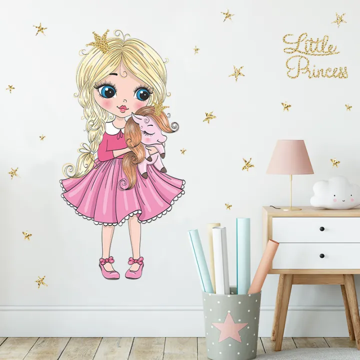 Princess Wall Stickers Cartoon Unicorn Stickers Vinyl Decorative Wall