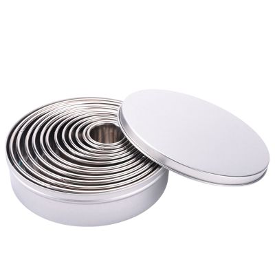 Cookie Biscuit Cutter Set, Round Stainless Steel Pastry Rings 12 Pieces with Round Box for Donut Pastries Fondant Cake
