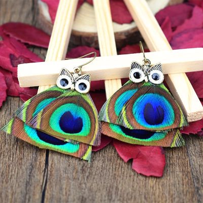 Peacock feather earrings Fashion Style Ethnic Boho Dangle Charms Earring Wedding Earrings Accessories festival Gift Wholesale