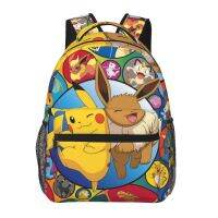 Tas Ransel Pikachu โปเกมอนผ้าใบสไตล์เกาหลีนักเรียนกระเป๋านักเรียนกระเป๋าเป้สะพายหลังแบบสบายๆญี่ปุ่น