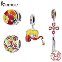 BAMOER 925เงินสเตอร์ลิงจีนโบราณสีแดงปมจีน Koi จี้ลูกปัดสร้อยคอสร้อยข้อมือสำหรับเครื่องประดับแฟชั่นสตรี SCC2066