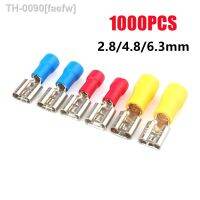 ♞ faefw 1000 pces fêmea isolado spade fio conector vermelho azul amarelo 2.8mm 4.8mm 6.3mm frio prensado cabo elétrico friso terminal