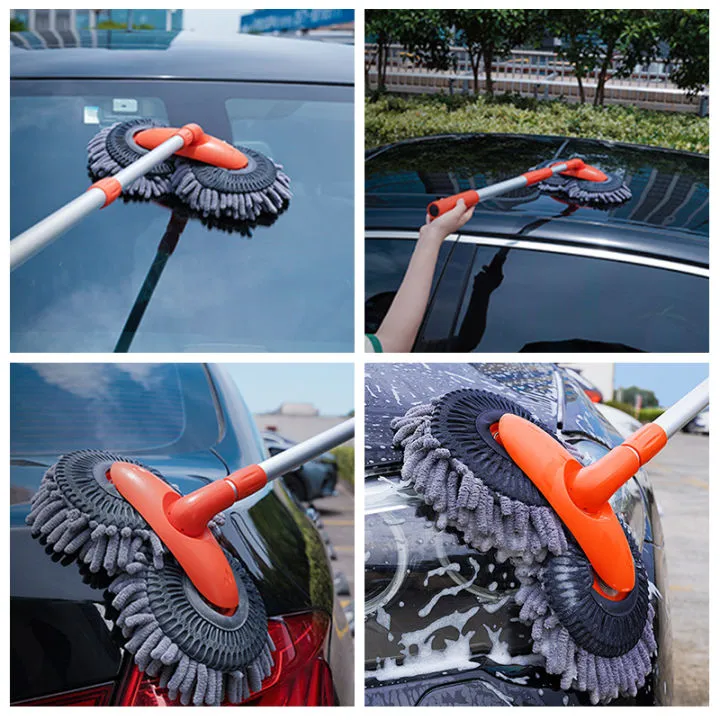 Car Double Brush Head Rotation Wash Mop Telescopic Mop Roof Window Cleaning