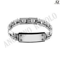 ANGELINO RUFOLO Bracelet ดีไซน์ Rubber Buckle สร้อยข้อมือผู้ชาย Stainless Steel 316L(สแตนเลสสตีล)คุณภาพเยี่ยม สีเงิน