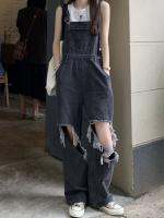 COD Ripped overalls ผู้หญิงฤดูร้อนใหม่แฟชั่นตรงส่วนบางหลวมตรงหลวมผ้ายีนส์ ins