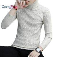 COZY ฤดูใบไม้ร่วงใหม่สบายๆเสื้อกันหนาวเสื้อคอเต่าลาย SLIM FIT ถักเสื้อกันหนาวและ Pullovers ผู้ชายถักชายคู่ COLLAR