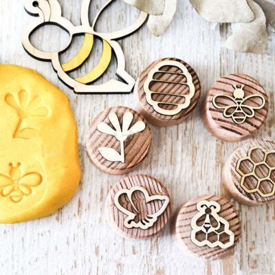 23New 6Pcs/Set Montessori Wooden Play Dough Stamps Open Ended Play Toys With Kids Handmade Stamps Early Educational Game For Children