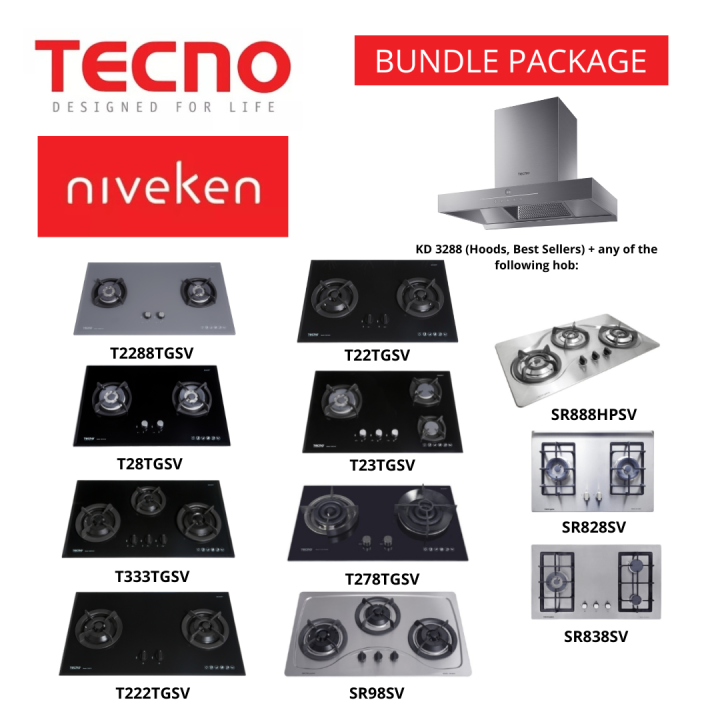 (HOOD + HOB) Tecno KD 3288 / KD3288 High Suction Chimney Cooker Hood