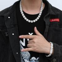 Nuoya Hip Hop Clustered Tennis Chain for Men 18K Gold Plated Iced Out Zircon Necklace Rapper Rock Jewelry Fashion Chain Necklaces