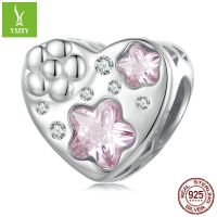 [COD] Ziyun s925 silver sweet love flower beads pink star heart-shaped diy bracelet loose
