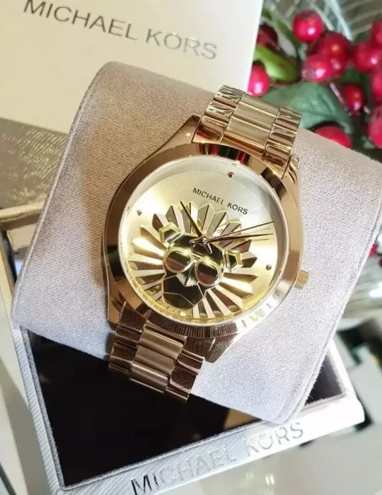 Guaranteed Branded Michael Kors Slim Runway Goldtone Lion Face Women's