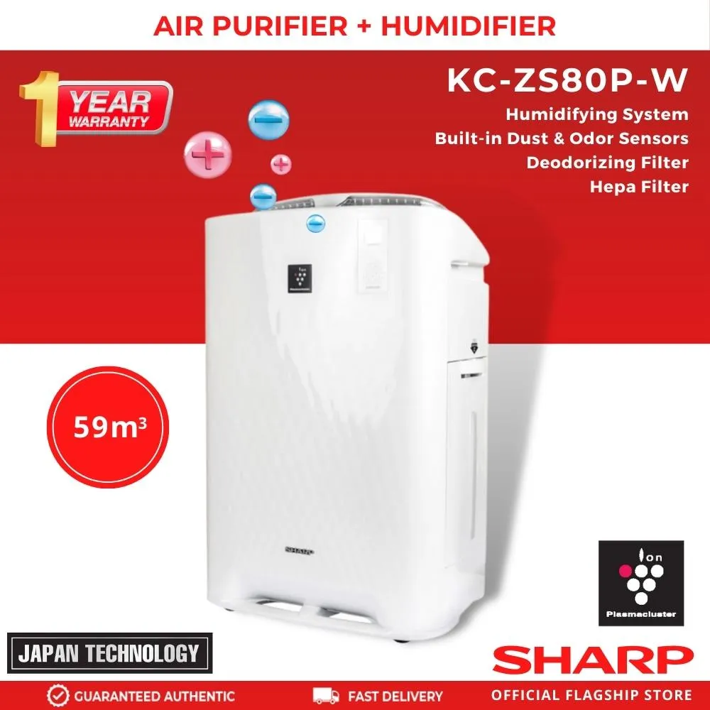 Sharp KC-ZS80P-W 59sqm PCI Air Purifier with HUMIDIFIER | Lazada PH