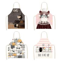 ☜◎▼ Women Kitchen Apron Cotton Linen Cute Cat Sleeveless Chef Cooking Aprons Kitchen accessories 68x55cm