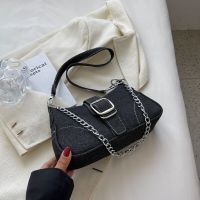 Black 25x7x13cm 2023 New Ladies Denim Chain Shoulder Bag Fashion Trend Ladies Messenger Bag High Quality Net Red Casual Underarm Bag Womens Bag