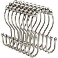 12 Pcs Shower Curtain Hooks, Shower Curtain Rings Rust Proof Balanced Glide Double Shower Curtain Hooks