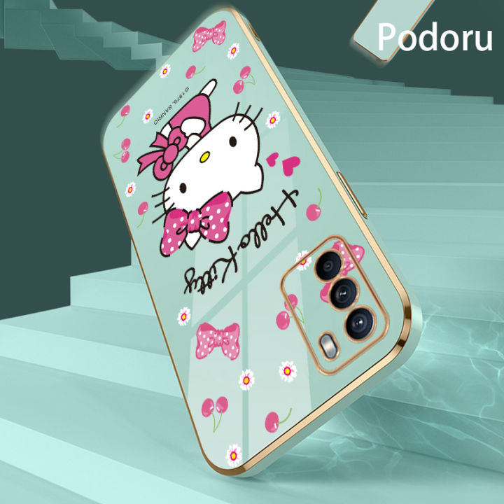 เคส-oppo-reno6-z-5g-f19-pro-plus-a95-5g-เรียบง่ายสุดหรูชุบทองเคสโทรศัพท์เคสซิลิโคนเนื้อนิ่มลาย-hello-kitty