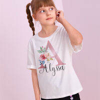 Personalised Girls T-shirt Custom Initial with Name Clothes Girls Bitthday Party Short Sleeve Tops Shirt Kids Tee Fashion Outfit2023