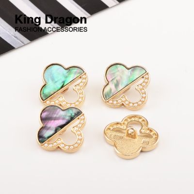New Arrival 6PCS Gold Rhinestone Decor Metal Shell Pearl Buttons For Clothes Coat Cardigan Sweater Sew Needlework KD886 Haberdashery