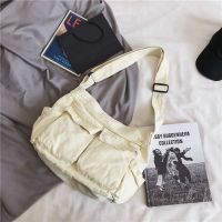 Multi Pockets Canvas Big Size Handbag Female Male Teenager Student Over Large High Street Hip Hop Fabric Zipper Messenger Bag