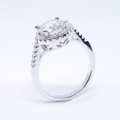 [COD] แหวนผู้หญิงแฟชั่นยุโรปและอเมริกาชุบทองคำขาว ，7mm เพทายสีขาว ,