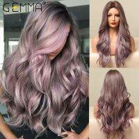 GEMMA Long Wavy Ombre Brown Purple Synthetic Wigs for Women Heat Resistant Natural Middle Part Cosplay Party Lolita Hair Wigs [ Hot sell ] TOY CENTER