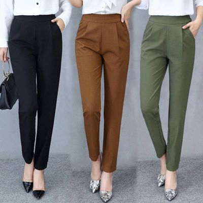กางเกงขาสามส่วนสตรีแฟชั่นลำลองสไตล์เกาหลีเอวสูงหลวมและสวมใส่สบาย