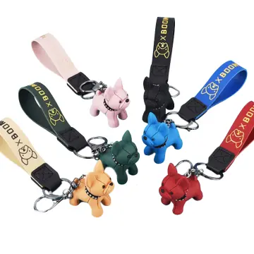 Bulldog Keychain, Punk Pu Leather Strap Dog Keychain Car Pendant