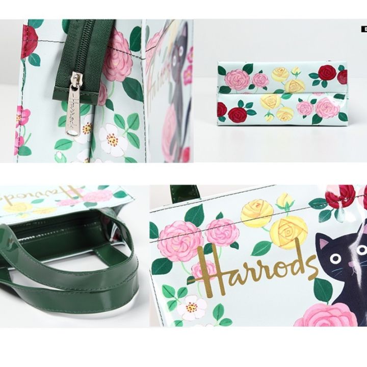 harrods-european-style-british-flower-cat-waterproof-pvc-shopper-bag-waterproof-handbag