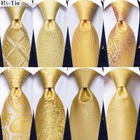 ✥☒ Hi-Tie Luxury Yellow Gold Plaid Paisley Silk Wedding Necktie For Men Fashion Mens Tie Gravatas Gift Business Party Dropshipping