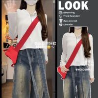 Autumn Gentle Style Womens 2023 New Korean Slim Fit Versatile Tops High Waist Jeans Two-piece Set