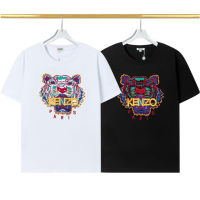 Short Sleeve T-Shirt Pure Cotton Round Neck Classic Yellow Letter Tiger Head Embroidered Men Women