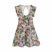 ZZOOI New 2020 women sexy back hole flower print casual slim mini dress female sleeveless elastic pleats vestidos chic dresses DS4101